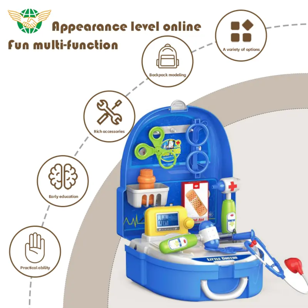 17-Pcs Kids Doctor Playset Backpack | Educational Role-Play Medical Toys| Pretend Play Doctor Set - Image 4